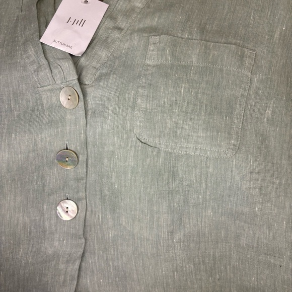 NWT J.Jill Pure Jill 100% Linen 3 Button Front Tunic Blouse Sage Green Sz MP - Picture 10 of 14
